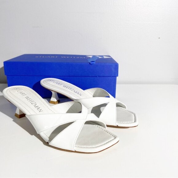 NWT STUART WEITZMAN Miami Xcurve 50 Slide in White - Picture 1 of 8
